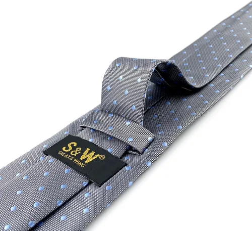 Vista 4 de SHLAX&WING - Corbatas para hombre con lunares grises y azules para negocios de seda
