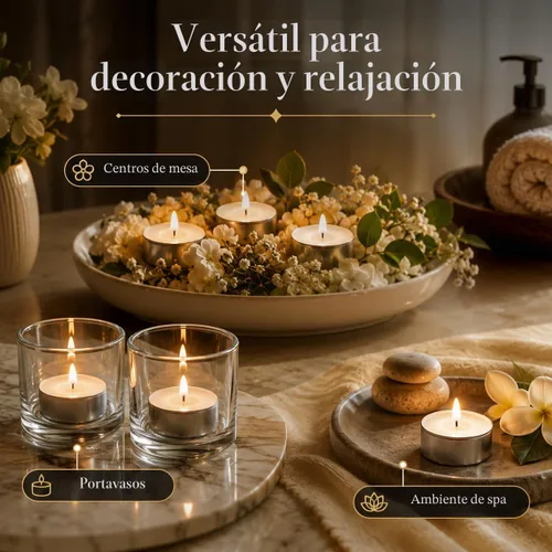 Vista 10 de Tealight Candles - Velas de té sin perfume, mini velas votivas con mecha de algodón para decorar el hogar, piscina, shabat, boda, emergencias, Blanco