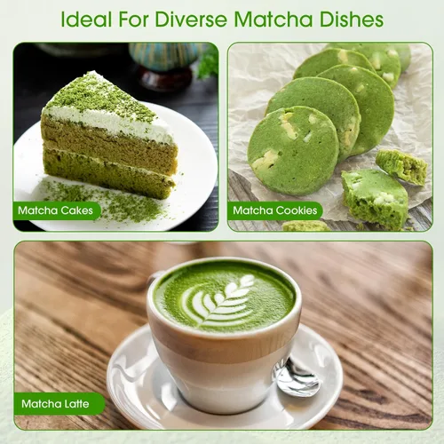 Vista 7 de Juego de 5 batidores de matcha, kit de batidores de matcha de bambú con soporte verde, accesorios de ceremonia de matcha japonesa, cuchara, batidor