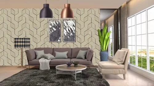 Vista 7 de Papel de contacto decorativo con diseño geométrico dorado y beige, papel de contacto decorativo extraíble para estantes y cajones, película