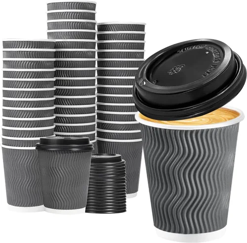 Vista 8 de Lamosi Paquete de 50 tazas de café desechables aisladas de 12 onzas con Gris