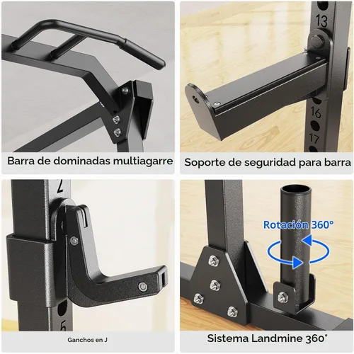Vista 4 de Power Cage - Rack de Potencia Multifunción con Sistema de Cruce de Cables, Rack para Sentadillas de Capacidad de 1800 LBS con Banco de Pesas