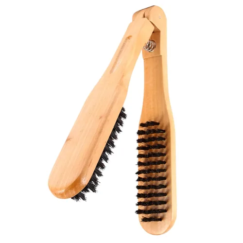 Vista 6 de El doble echó a un lado el peine que endereza el pelo, cepillo desenredante de madera de la forma de V con antiestático, jabalí