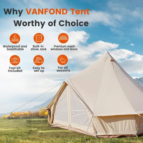 Vista 3 de Tienda de Campana de Lona con Toma de Estufa - Yurta Impermeable y Transpirable, Tienda de Glamping con Sábanas Desmontables para Fiesta de Camping