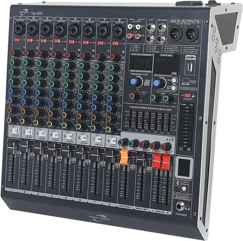 Vista 12 de Mezclador de Audio de 4 Canales, Mezclador DJ con Amplificador de Potencia, Tarjeta de Sonido de Audio con Alimentación Fantasma de 48V, Interfaz