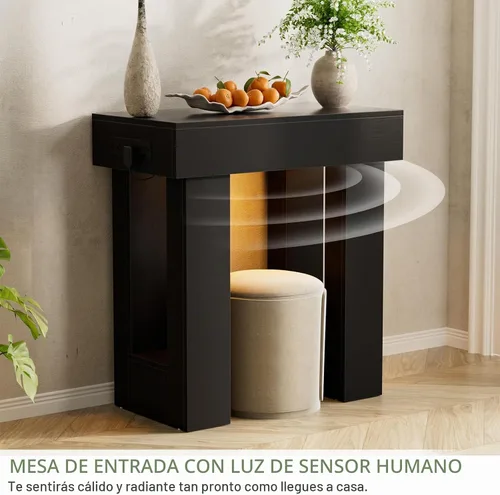 Vista 3 de Unikito Mesa de entrada de 32 pulgadas con enchufe y sensor de luz, mesa consola estrecha con almacenamiento detrás del sofá, mesa de entrada