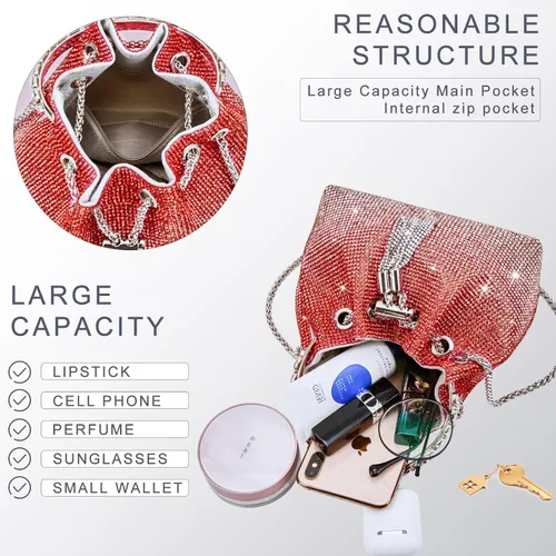 Vista 3 de Bolso de noche con diamantes de imitación para mujer, bolso de mano plateado con diamantes brillantes para mujer, fiesta, club, boda, baile