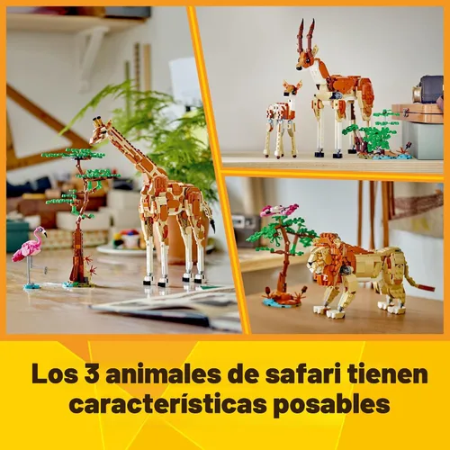 Vista 4 de LEGO Creator 31150 - Animales de safari salvajes 3 en 1, se reconstruyen en 3 figuras diferentes de animales de safari: jirafa, gacela o león