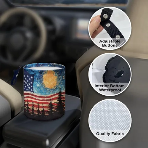 Vista 5 de American Flag Foldable Car Trash Can Small Hanging Car Garbage Can Car Trash Bag Wastebasket Garbage Storage Organizer Trash Bin