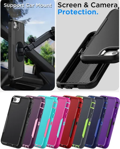 Vista 2 de AICase Funda para iPhone SE 2022/3rd/2020/8/7/6, soporte magnético para automóvil, resistente de 2 capas, duradero, protección de grado militar, a