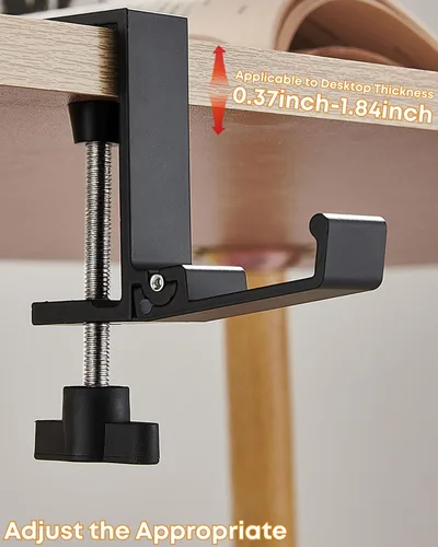 Vista 5 de JAKO Headphone Stand for Desk, Aluminum Alloy Foldable Headphone Holder - Headset Stand Hook Mount, PC Gaming Headset Holder Under Desk Clamp for