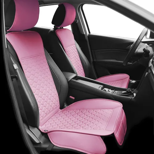 Vista 6 de Elantrip Fundas para Asiento de Coche de Cuero, Protector de Asiento de Coche para Mujeres, Compatible con Airbag, Funda de PU con Patrón de Beige