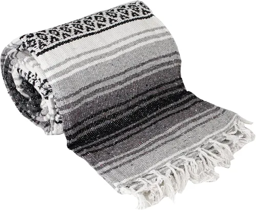 Vista 8 de Cobija auténtica mexicana para yoga, Azul