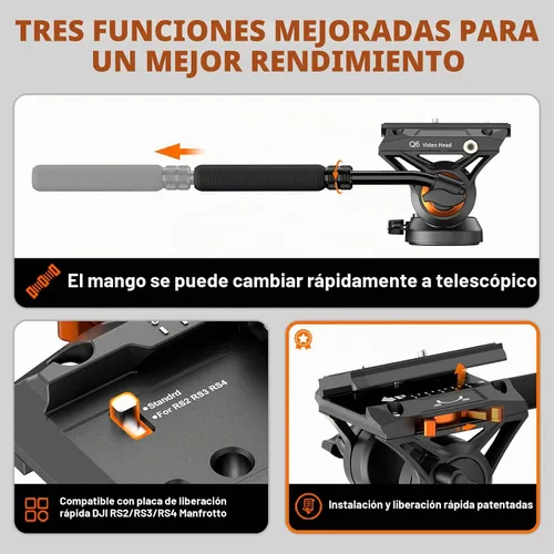 Vista 2 de Monopod de cámara profesional con pies, monopie de video de viaje portátil de aluminio de 73.2 pulgadas con base de trípode extraíble, carga máxima