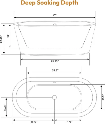 Vista 6 de Empava Bañeras independientes de diseño contemporáneo de lujo de 59 "de lujo para remojar el spa, moderno soporte solo, diseño contemporáneo