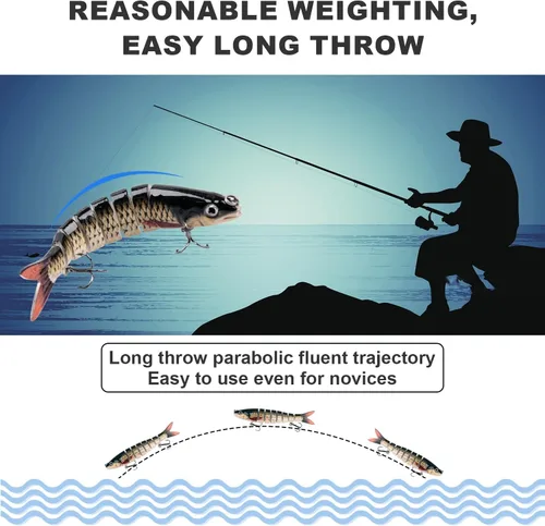 Vista 5 de ReeMoo Señuelos de pesca para lubina, señuelos de pesca de agua superior, cebos de natación multiarticulados, señuelos de lubina de natación