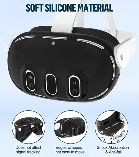 Vista 2 de Silicone Cover Set Compatible with OculusMeta Quest 3, VR Accessories Protective Cover Includes Controller Grips, Front Shell Headset Cover and Face