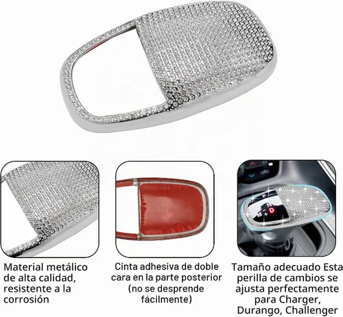 Vista 3 de Cubierta de cabeza de perilla de cambio brillante para accesorios Dodge Charger 2015-2023 Challenger 2015-2023 2024 Durango 2016-2025 2026 ABS