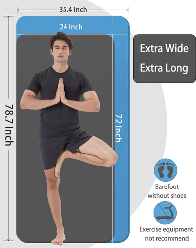 Vista 2 de Tapete de yoga grueso y ancho para mujeres y hombres, tapete de ejercicio grande de 78 x 35 pulgadas, tapete de entrenamiento para gimnasio en casa