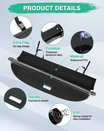 Vista 5 de Powerty Cubierta de Carga para Toyota RAV4 2013-2018, Cubierta Retráctil de Maletero, Cubierta de Privacidad, Repuesto para Accesorios Toyota RAV4