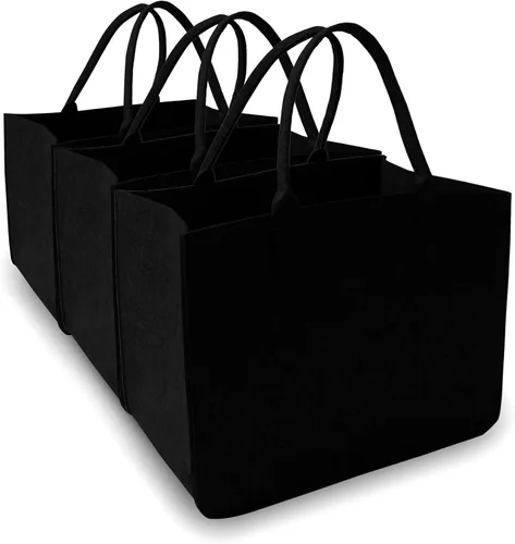 Vista 12 de Bolsa de fieltro, bolsas reutilizables grandes, bolsa de comestibles resistente con asas, bolsas de fieltro para compras, Gris oscuro 3 piezas
