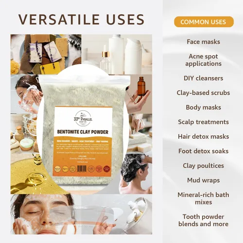 Vista 2 de BENTONITE - Polvo de arcilla (2 libras/32 onzas), 100% grado cosmético natural, malla 325, polvo fino, tratamientos faciales, máscara facial