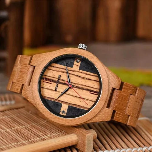 Vista 4 de Reloj de pulsera de madera para hombre, analógico, de cuarzo, hecho a mano, de madera, para unisex, estilo 2