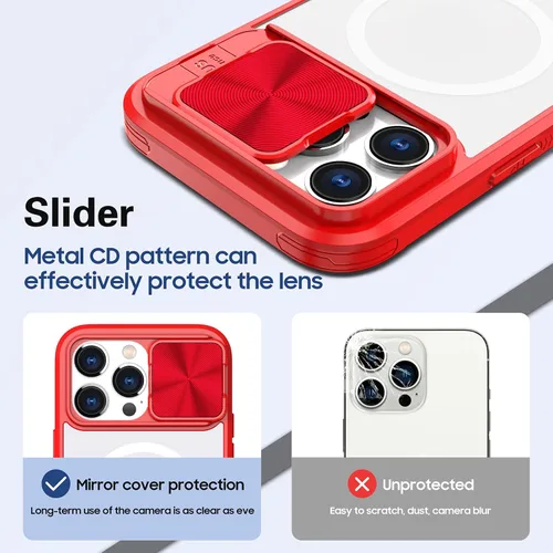 Vista 5 de Funda transparente para iPhone 15 Pro Max con cubierta para lente de cámara deslizante, compatible con MagSafe, antideslizante, delgada, magnética
