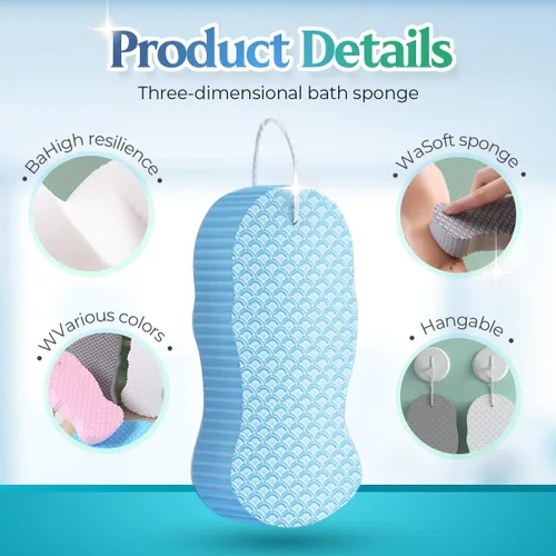 Vista 3 de Esponja de baño exfoliante mágica, exfoliante corporal 3D mejorado 2025, esponja de baño exfoliante súper suave, esponja de ducha reutilizable