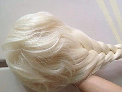 Vista 2 de Anogol gorro para cabello + peluca rubia con trenza para disfraz de Halloween, Rubia