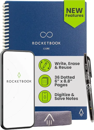 Vista 15 de Rocketbook Core - Cuaderno de espiral reutilizable, tamaño ejecutivo de 6 x 8.8 pulgadas, color negro, páginas punteadas, conectadas a