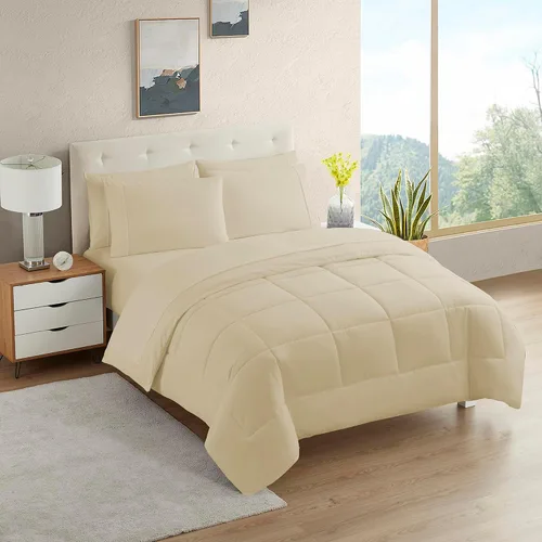 Vista 24 de Sweet Home Collection Juego de edredón de 7 piezas de color sólido para todas las estaciones, manta alternativa de plumón suave y lujosas sábanas