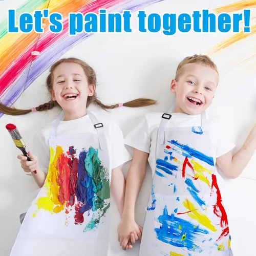 Vista 5 de Handepo 30 Pcs Children Artists Aprons Adjustable Chef Apron Kids Painting Aprons for Cooking Kitchen Grilling Painting