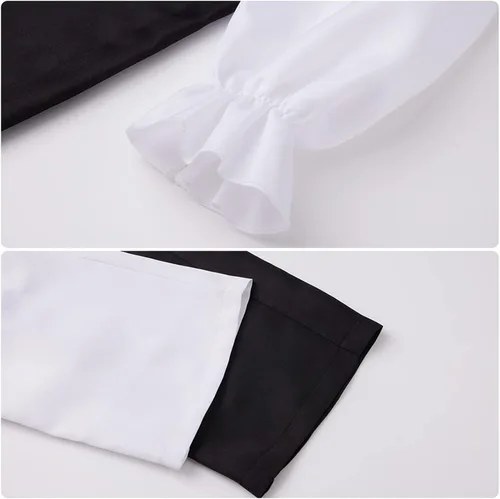 Vista 6 de AwwwCos Disfraz de payaso para cosplay, color blanco y negro, para fiesta de Halloween, carnaval, ropa divertida