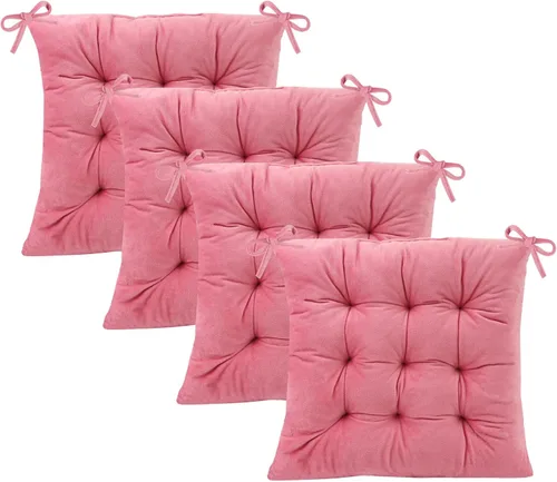 Vista 10 de Juego de 2 cojines para sillas de comedor con lazos, almohadilla antideslizante para silla de cocina para interior y tapete de asiento de comedor