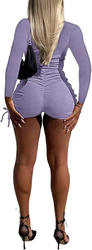 Vista 2 de Yanfoam Conjunto de 2 piezas de entrenamiento para mujer acanalado cuello en U manga larga ombliguera de cintura alta ajustado pantalones cortos