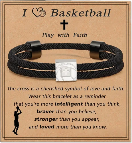 Vista 9 de Pulsera cruz de béisbol/fútbol/baloncesto/fútbol americano de Lydow para graduación, para niños, hombres, hijos, jugadores, equipo, amantes, nietos