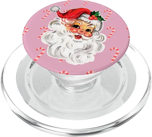 Vista 8 de PopSockets PopGrip estándar de bastón de caramelo de Navidad rosa de Papá Noel