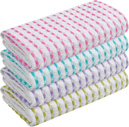 Vista 78 de TWINY threads Juego de toallas de cocina con diseño de diamante, 100% algodón, trapos grandes y trapos de lavado, absorbentes de secado rápido