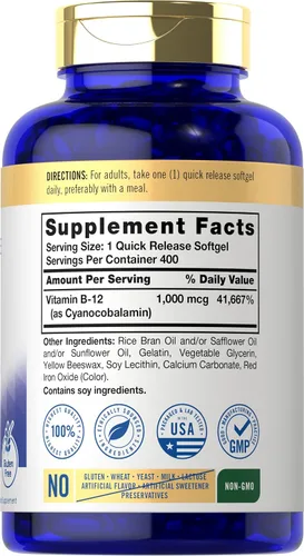 Vista 2 de Carlyle Vitamina B12 1000 mcg Absorbable 400 cápsulas blandas