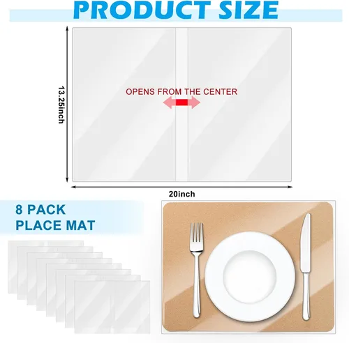 Vista 2 de 8 manteles individuales transparentes de 13 ¼ x 20 pulgadas, protector de plástico transparente para cocina, mesa de comedor, manteles individuales