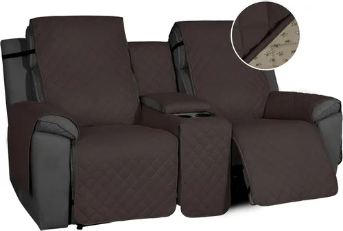 Vista 12 de Easy-Going Funda de sofá reclinable antideslizante con consola, resistente al agua, funda de sofá reclinable doble con correa ajustable, funda Beige