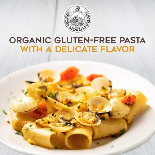 Vista 3 de Morelli Paccheri Pasta orgánica, grande, sin gluten hecha de maíz y arroz, pasta sin gluten de Italia, pasta gourmet italiana, 8.8 onzas