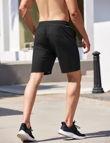 Vista 3 de COOFANDY Pantalones cortos deportivos para correr para hombre, 9 pulgadas, ligeros, con cintura elástica, pantalones cortos deportivos