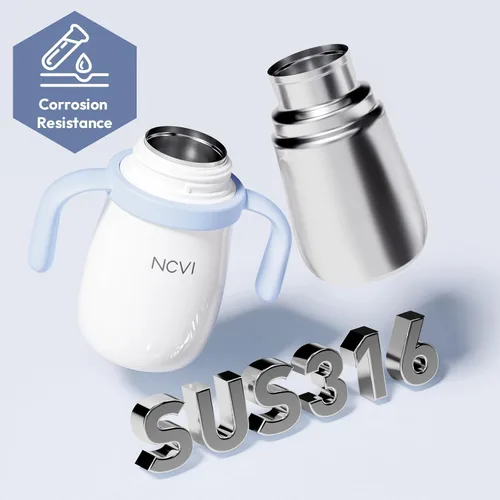 Vista 5 de NCVI Botella de agua para niños pequeños, de acero inoxidable, taza para Azul