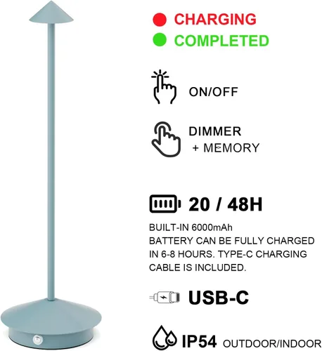 Vista 5 de Paquete de 2 lámparas de mesa LED recargables de 6000 mAh, inalámbricas, 3000 K-6000 K, lámparas táctiles de atenuación continua con función