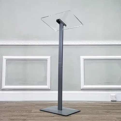 Vista 2 de FixtureDisplays® Podio acrílico para piso, poste de aluminio y base - transparente y plata 119741