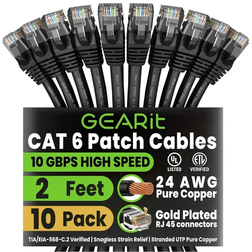 Vista 25 de GEARit Paquete de Cables Ethernet Cat 6 - Paquete de 20 Cables de Conexión Ethernet Cat6 de 1 pie Cable de Conexión de Red RJ45, Conectores