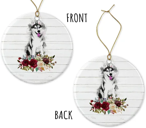 Vista 3 de Adorno de Husky – Adorno de perro de regalo para mascotas – Adorno de Navidad de perro Husky – Adorno de perro Husky – Regalo de cerámica