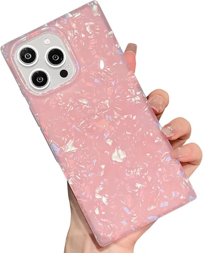 Vista 35 de Elegante Funda con Concha de Madre Perla para Niña Compatible con iPhone 14 de 6.1 Pulgadas, Funda Rectángulo con Borde, Elegante y delgada